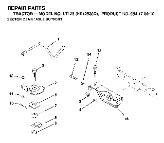 Sector Gear / Axle Support Diagram and Parts List for LT125 (HE12536D, 954170010)(1998-12) Husqvarna Lawn Tractor
