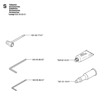 Accessories Diagram and Parts List for 575XP 20070100001-Current Husqvarna Chainsaw