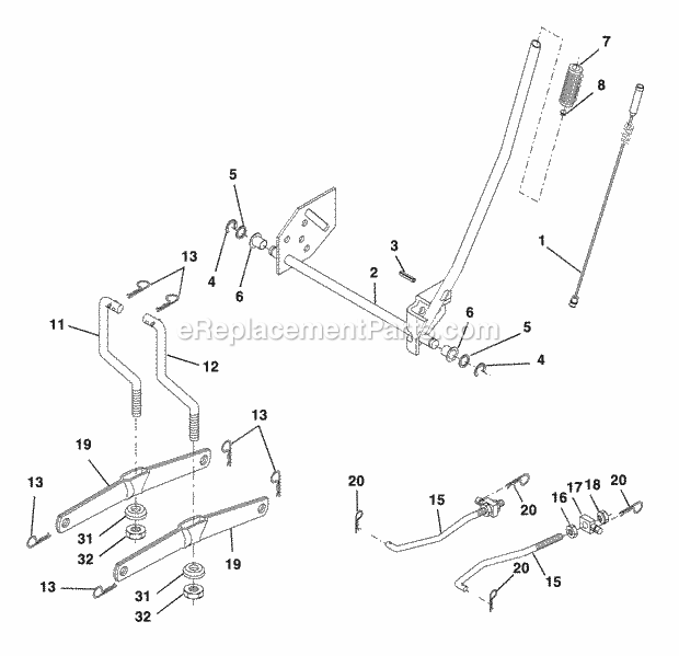 Mower Lift Diagram and Parts List for WET2242STA 2003 Husqvarna Lawn Tractor