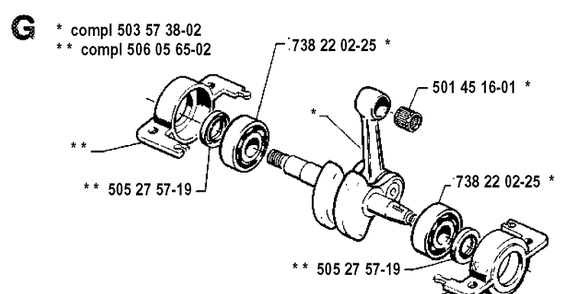 Crankshaft Diagram and Parts List for 40 19912200001-19952300000 Husqvarna Chainsaw