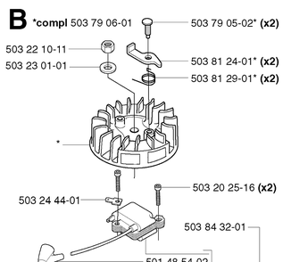 Ignition System Diagram and Parts List for 225H75 20022200001-Current Husqvarna Hedge Trimmer