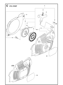 Starter Diagram and Parts List for 576XP 20090100001-Current Husqvarna Chainsaw