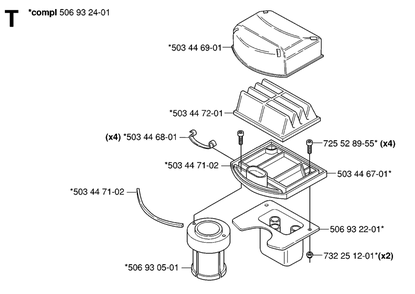 Air Filter Diagram and Parts List for R15-V2AWD (965080101)(2006-01) Husqvarna Lawn Tractor