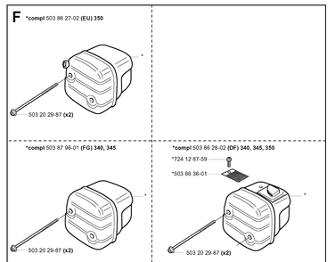 Muffler Diagram and Parts List for 345 20013500001-20030100000 Husqvarna Chainsaw