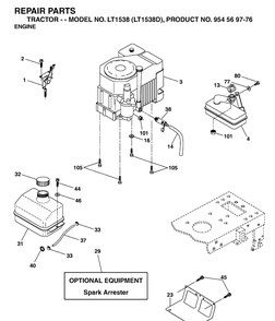 Engine Diagram and Parts List for LT1538-LT1538D 2003-01 Husqvarna Lawn Tractor