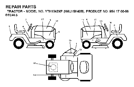 Decals Diagram and Parts List for YTH1542XP (HAU15H42B, 954170056)(2003-01) Husqvarna Lawn Tractor