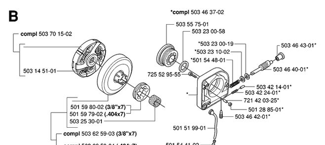 Clutch And Oil Pump Diagram and Parts List for 395XP/ (XPG)(20070100001-20102299999) Husqvarna Chainsaw