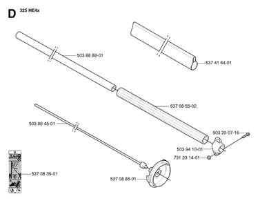 Shaft Diagram and Parts List for 325HDA55X 20054000001 & Above Husqvarna Hedge Trimmer