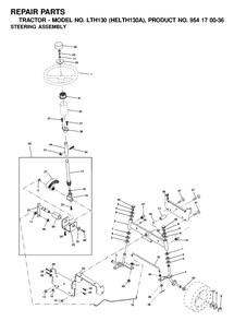 Steering Diagram and Parts List for LTH130 (954170036-A)(2001-01) Husqvarna Lawn Tractor