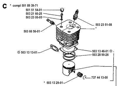 Cylinder Piston Diagram and Parts List for 3120 19942300001-19960100000 Husqvarna Chainsaw