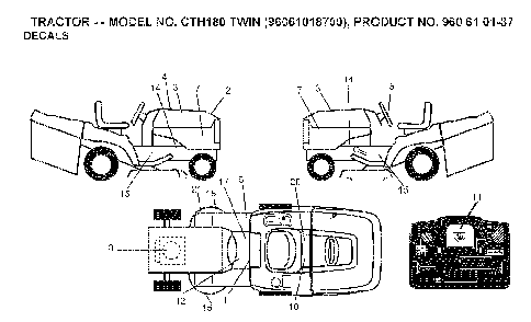 Decals Diagram and Parts List for CTH180TWIN (96061018601)(2007-04) Husqvarna Lawn Tractor