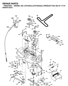 Mower Deck / Cutting Deck Diagram and Parts List for LTH18542-LTH18542A 2003-11 Husqvarna Lawn Tractor
