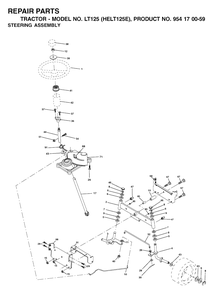 Steering Diagram and Parts List for LT125 (954170059-E)(2002-03) Husqvarna Lawn Tractor