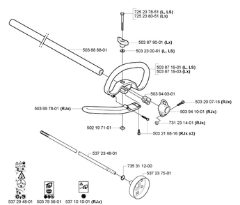 Shaft/Tube/Handle Diagram and Parts List for 323L 2007-01 Husqvarna Trimmer