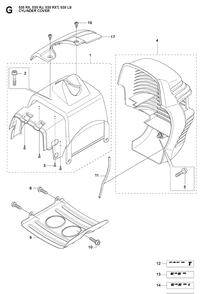 Cylinder Cover Diagram and Parts List for 535RJ  Husqvarna Brush Cutter