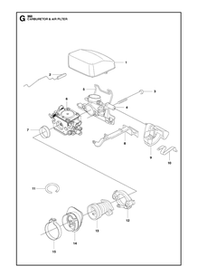 Carburetor And Air Filter Diagram and Parts List for 353  Husqvarna Chainsaw