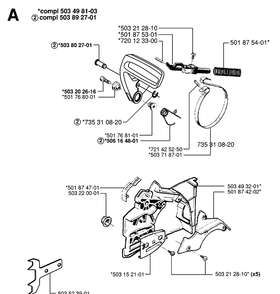 Chain Brake Diagram and Parts List for 55 (RANCHER)(19983100001-20001900000) Husqvarna Chainsaw