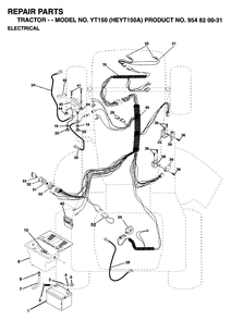 Electrical Diagram and Parts List for YT150 (954820031-A)(1996-01) Husqvarna Lawn Tractor