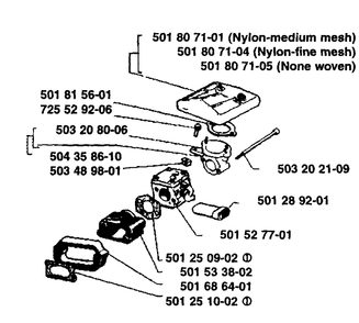 Air Filter/Carburetor Diagram and Parts List for 61 1989-02 Husqvarna Chainsaw