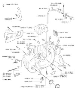 Crankcase Diagram and Parts List for 340E 20051800001-20062300000 Husqvarna Chainsaw