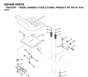 Seat Diagram and Parts List for LT1238-LT1238D 2002-02 Husqvarna Lawn Tractor