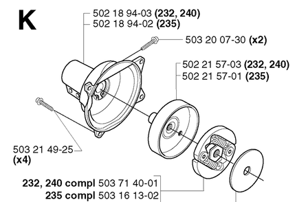 Clutch Diagram and Parts List for 235R 20023500001-20060100000 Husqvarna Brush Cutter