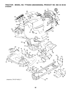 Chassis / Frame Diagram and Parts List for YTH2454 (96043009300)(2009-10) Husqvarna Lawn Tractor