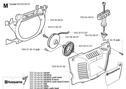 Starter Diagram and Parts List for 359 20050600001-20060600000 Husqvarna Chainsaw