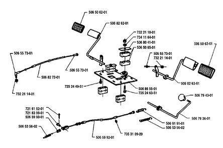 Pedal Assembly Diagram and Parts List for R1000 1995-03 Husqvarna Lawn Tractor