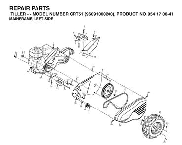 Mainframe, Left Side Diagram and Parts List for CRT51 (96091000200)(2006-02) Husqvarna Cultivator