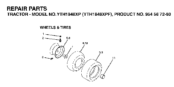 Wheels And Tires Diagram and Parts List for YTH1848XPF (954567260)(2003-06) Husqvarna Lawn Tractor