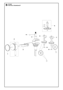 Piston And Crankshaft Diagram and Parts List for HS608  Husqvarna Engine