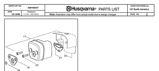 Muffler Diagram and Parts List for 137 20064900001-20070100000 Husqvarna Chainsaw