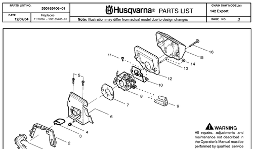 Carburetor And Air Filter Diagram and Parts List for 142 20050100001-20064900000 Husqvarna Chainsaw