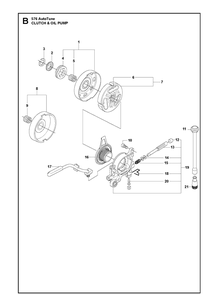 Clutch And Oil Pump Diagram and Parts List for 576XP 20101000001-20130900000 Husqvarna Chainsaw