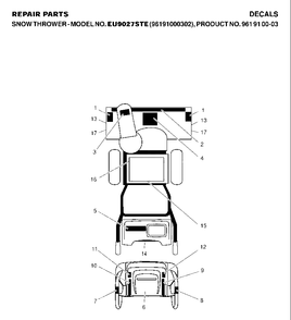 Decals Diagram and Parts List for 9027STE (961910003-02)(2007-01) Husqvarna Snow Blower