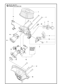 Carburetor And Air Filter Diagram and Parts List for 592XP 592 XP-G Husqvarna Chainsaw