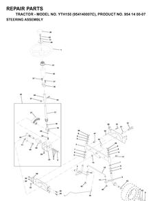 Steering Diagram and Parts List for YTH150 (954140007C)(1997-01) Husqvarna Lawn Tractor