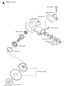 Bevel Gear Diagram and Parts List for 143R 20070100001-Current Husqvarna Brush Cutter
