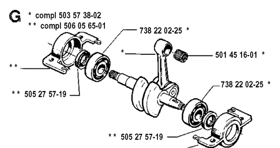 Crankshaft Diagram and Parts List for 45 19902200001-19912200000 Husqvarna Chainsaw