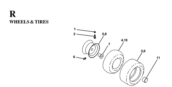 Wheels And Tires Diagram and Parts List for YTH130 1997-02 Husqvarna Lawn Tractor