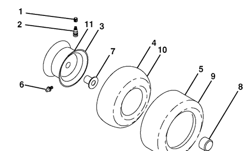 Wheels And Tires Diagram and Parts List for YTH2042 (96043010601)(2010-02) Husqvarna Lawn Mower