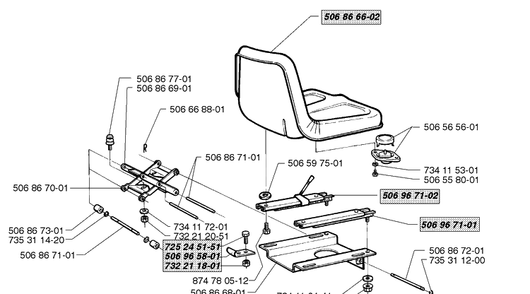 Seat Assembly Diagram and Parts List for RIDER1200 1998-01 Husqvarna Lawn Mower