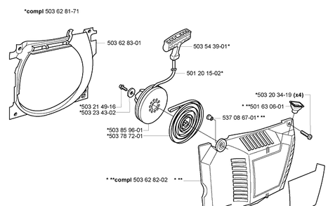 Starter Diagram and Parts List for 365EPA 2005-05 Husqvarna Chainsaw