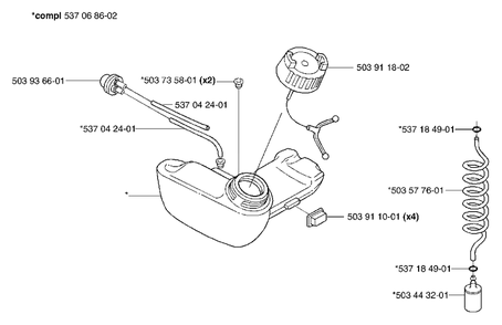 Fuel Tank Diagram and Parts List for 326P5X 2002-05 Husqvarna Pole Saw