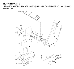 Mower Lift / Deck Lift Diagram and Parts List for YTH1542XP (954568625-C)(2003-01) Husqvarna Lawn Tractor