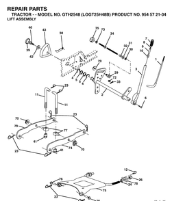 Mower Lift / Deck Lift Diagram and Parts List for GTH2548-LOGT25H48B 2003-12 Husqvarna Lawn Tractor
