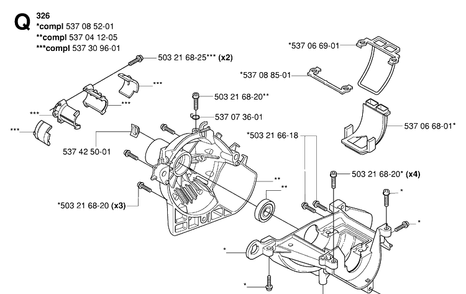 Crankcase 2 Diagram and Parts List for 326RX 20061400001-20070100000 Husqvarna Brush Cutter