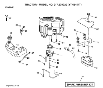 Engine Diagram and Parts List for YTH2454T (917279220)(2006-01) Husqvarna Lawn Tractor