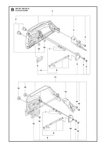 Clutch Cover Diagram and Parts List for 592XP 592 XP-G Husqvarna Chainsaw